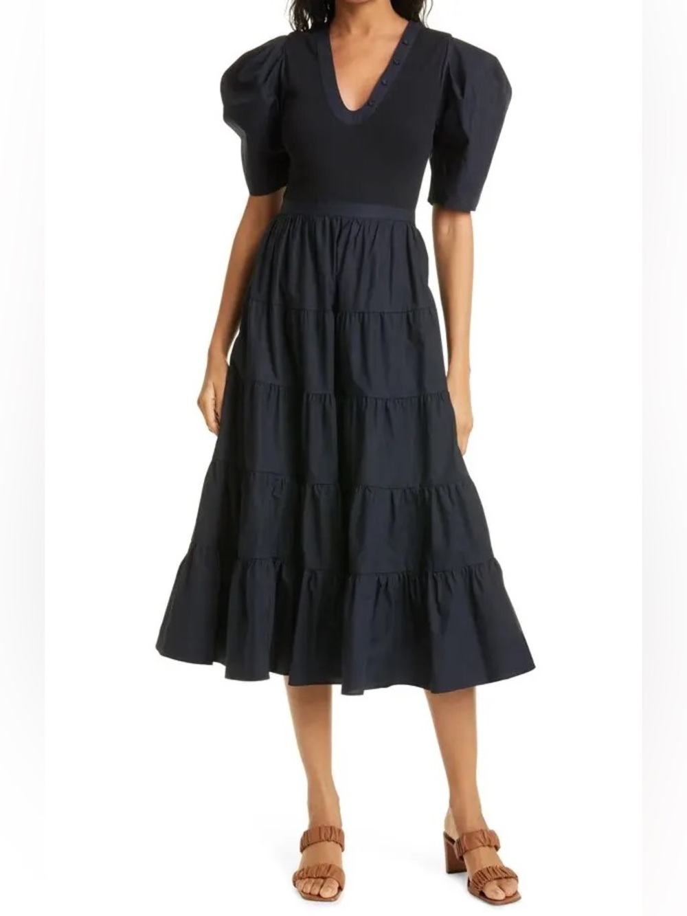 Ulla Johnson -NEW Black Puff Sleeve Midi Dress
